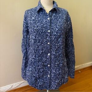 J. McLaughlin Lois Blue Beatriz Spot Cotton Button-Up Blouse Preppy Cottage S